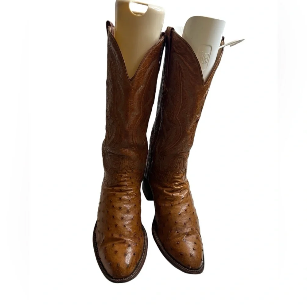 Lucchese classic handmade Ostrich Brown/ Tan Cowboy Boots size 9.5